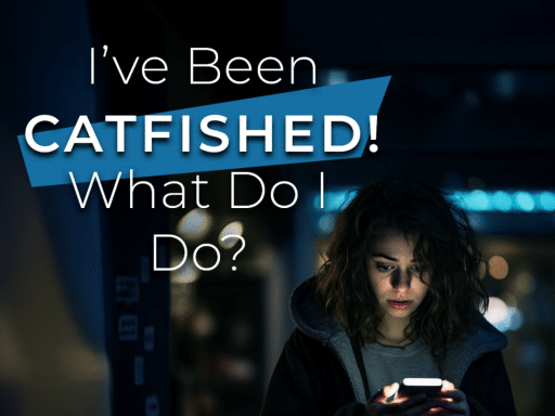 Young woman in a hoodie looking at her phone with a worried expression, realizing she's been catfished