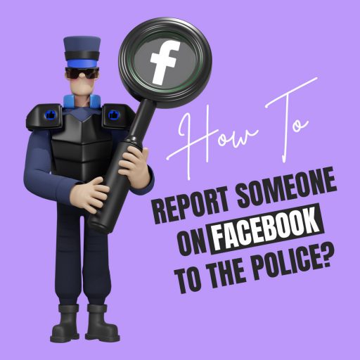 Illustration of a police officer investigating a Facebook extortion crime, emphasizing the reporting process.