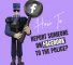 Illustration of a police officer investigating a Facebook extortion crime, emphasizing the reporting process.