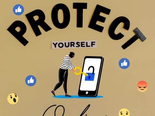 An illustration depicting various steps for protecting yourself from sextortion scams on Facebook, including security tips and precautions.