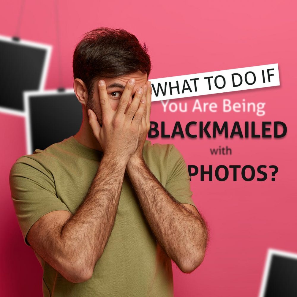 A photo of a shocked man looking at explicit photos shared with him, symbolizing the distress of being blackmailed