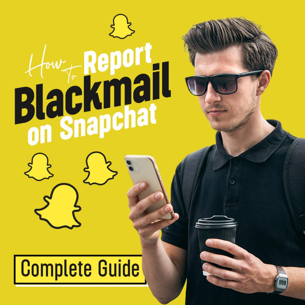 A man finding resources while browsing his phone for information on reporting blackmail on Snapchat.