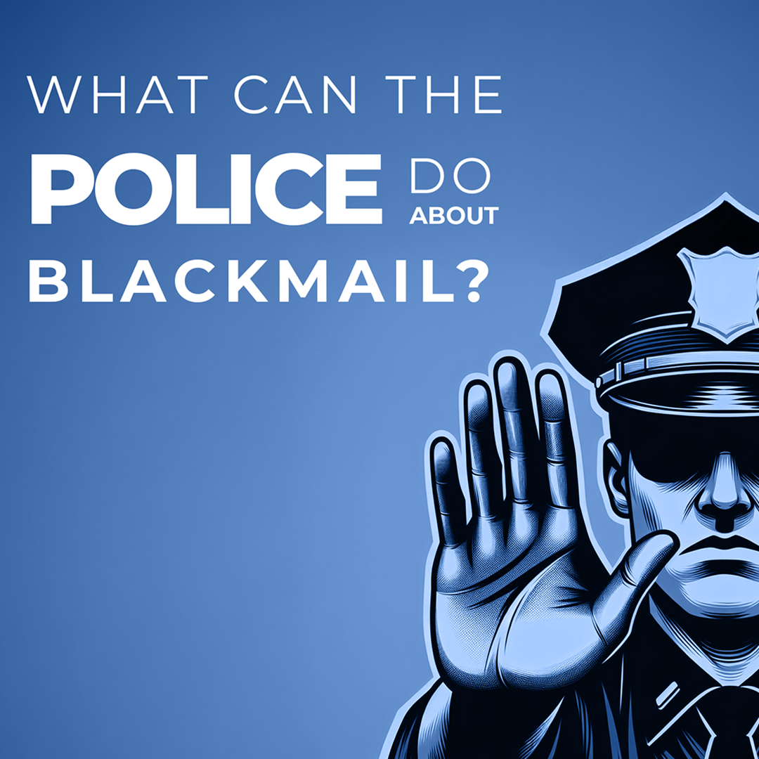 An illustration of a police officer in the U.S. asking the question of what they can do to stop blackmail.