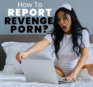 A shocked and furious woman waking up to a revenge porn of her leaked online.