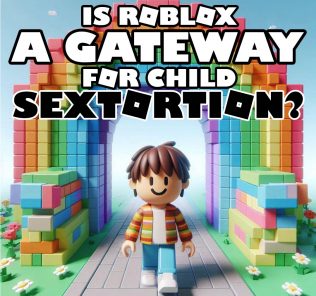 Illustration depicting concerns about Roblox sextortion targeting children.