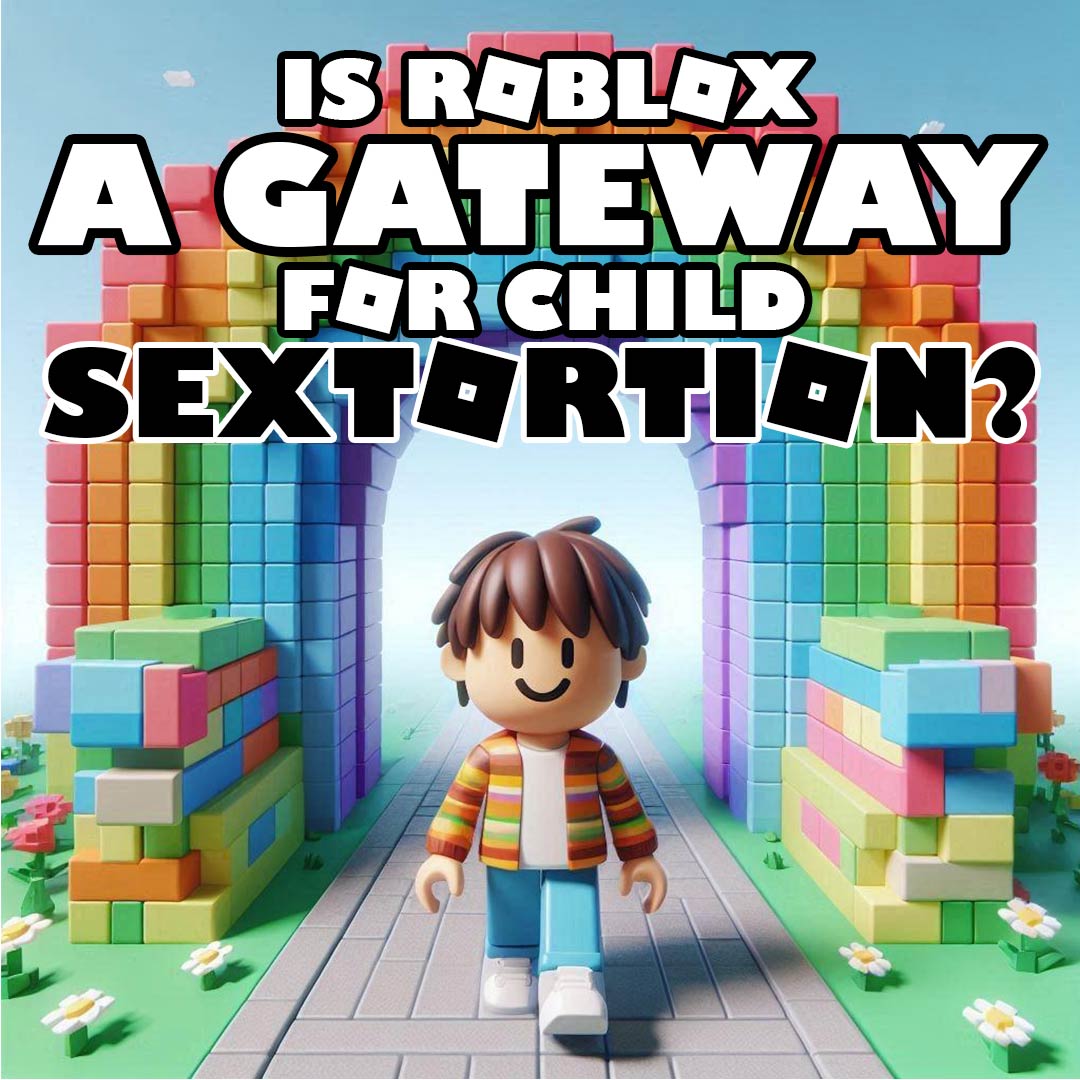 Illustration depicting concerns about Roblox sextortion targeting children.