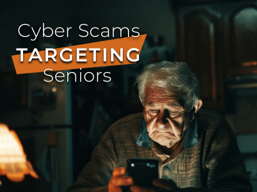 An elderly person using a smartphone, looking concerned, representing the rise of senior scams online.