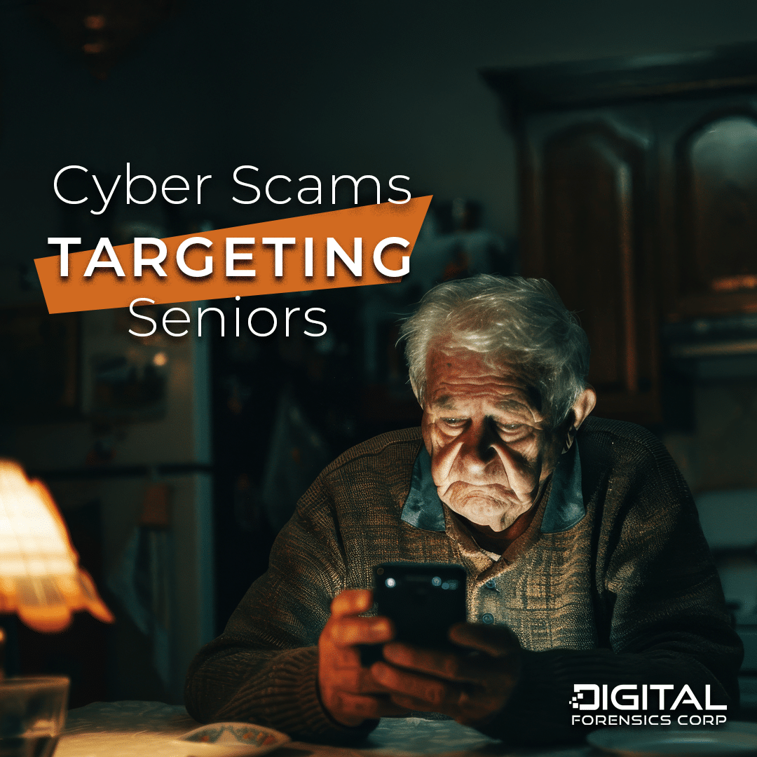 An elderly person using a smartphone, looking concerned, representing the rise of senior scams online.