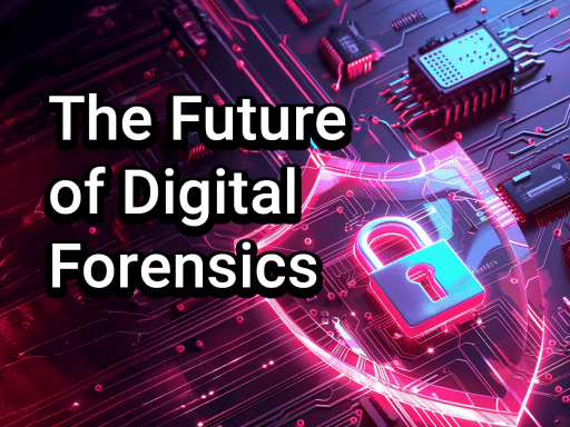 A futuristic purple cyber lock glowing against a digital background, symbolizing advanced security and the future of digital forensics.