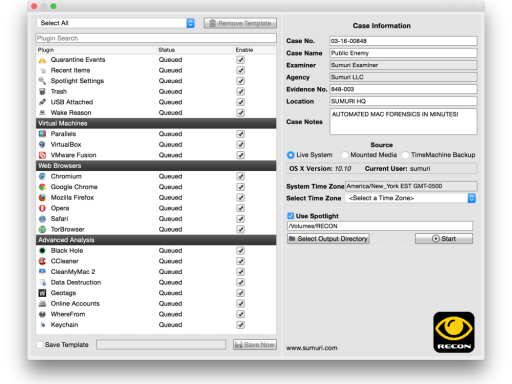 A screenshot displaying a list of issues detected by a forensic tool installed on a Mac device, with highlighted findings and a clean interface.