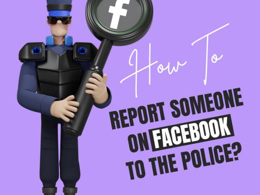 Illustration of a police officer investigating a Facebook extortion crime, emphasizing the reporting process.