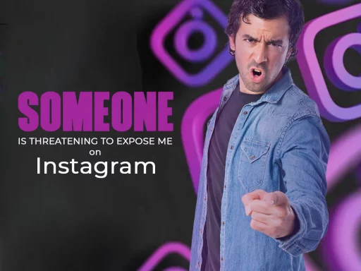 An picture of a man threatening someone, with the Instagram logo in the background, symbolizing the intimidation of online threats.