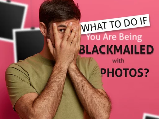 A photo of a shocked man looking at explicit photos shared with him, symbolizing the distress of being blackmailed