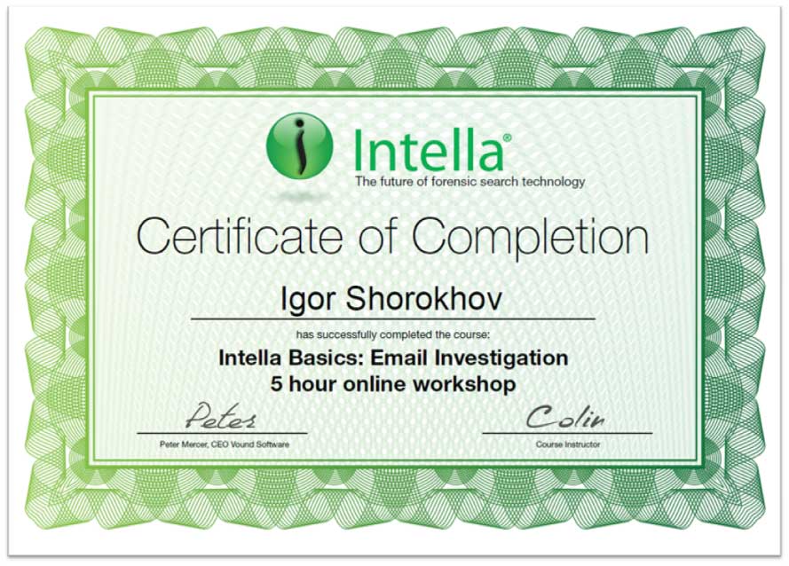 Intella Basic Email Investigation Certificate
